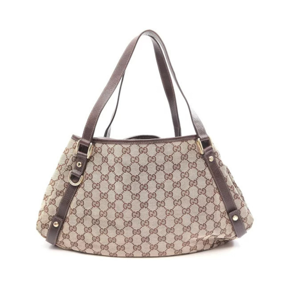 Gucci Abbey GG Canvas Shoulder Bag Leather Beige Cream Brown